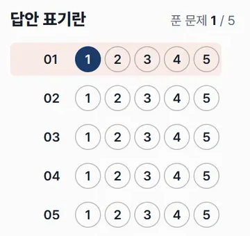 응시 화면의 답안 표기란